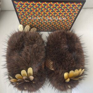 Kurt Geiger London Faux Fur Slippers Brown Cozy Luxury House Shoes With Box
NWT